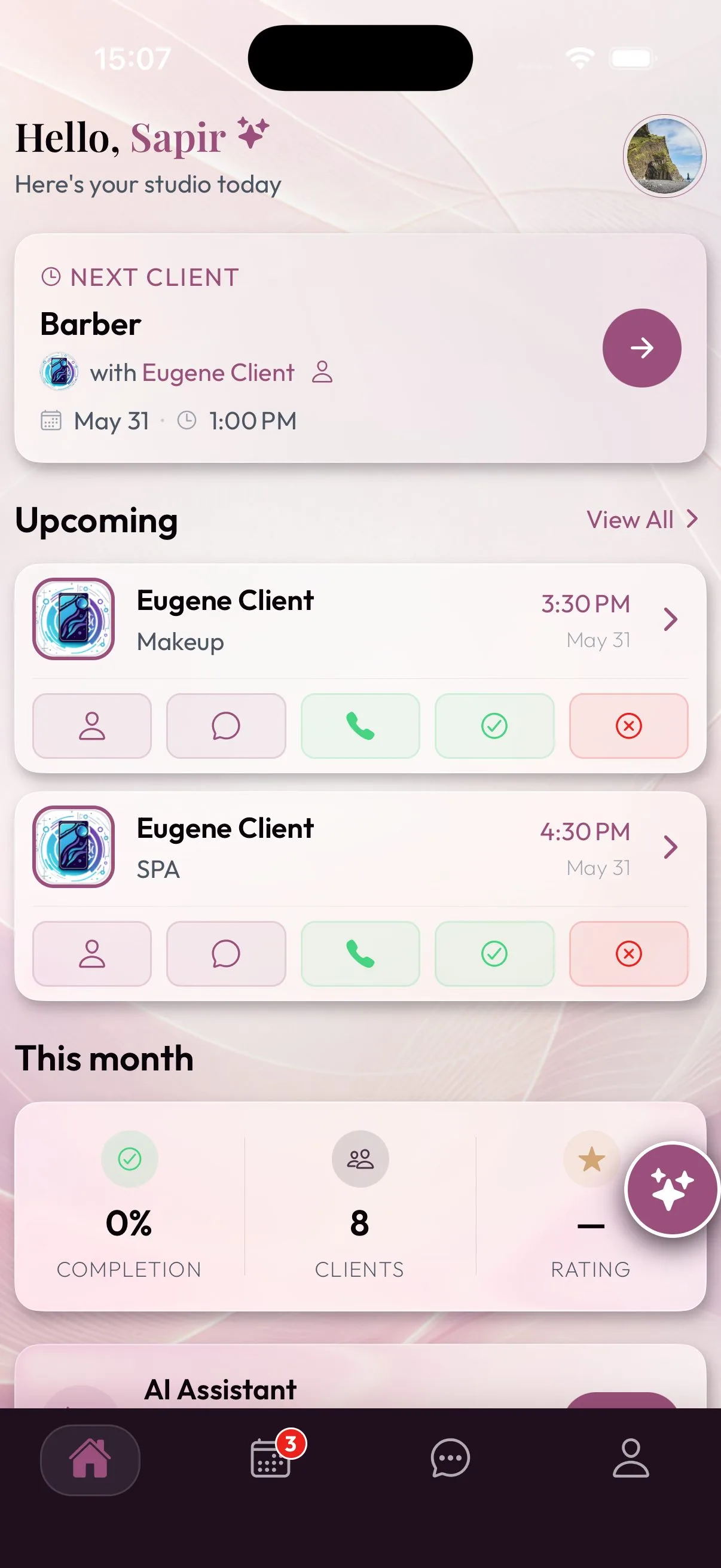 Yofica app, home screen